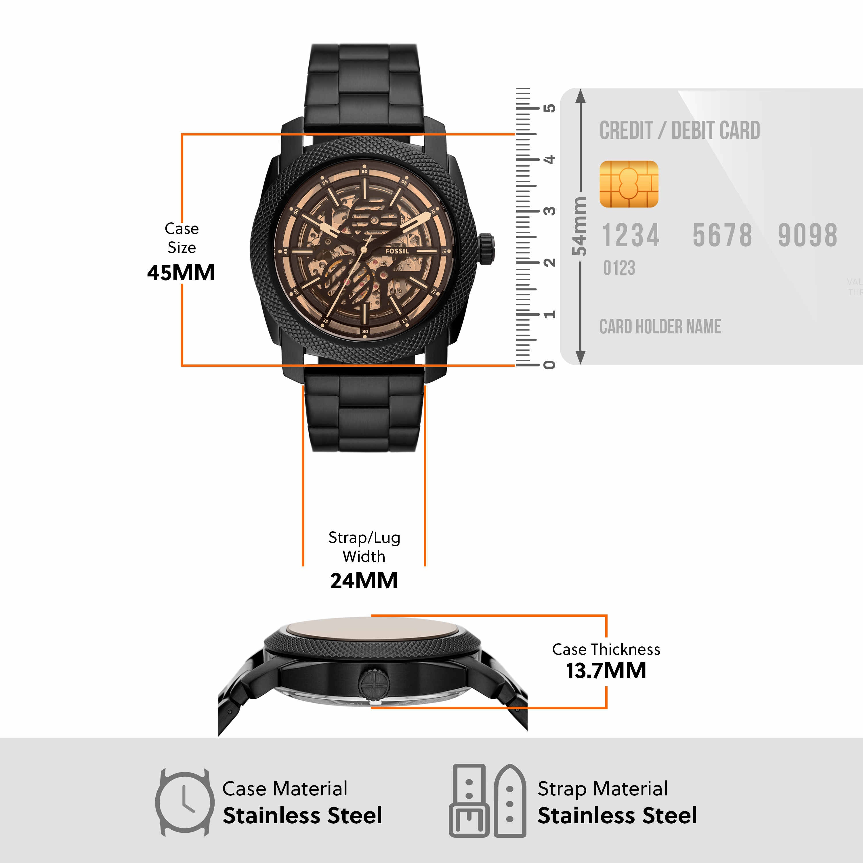 Fossil Machine Brown Dial Black Stainless Steel Watch ME3253