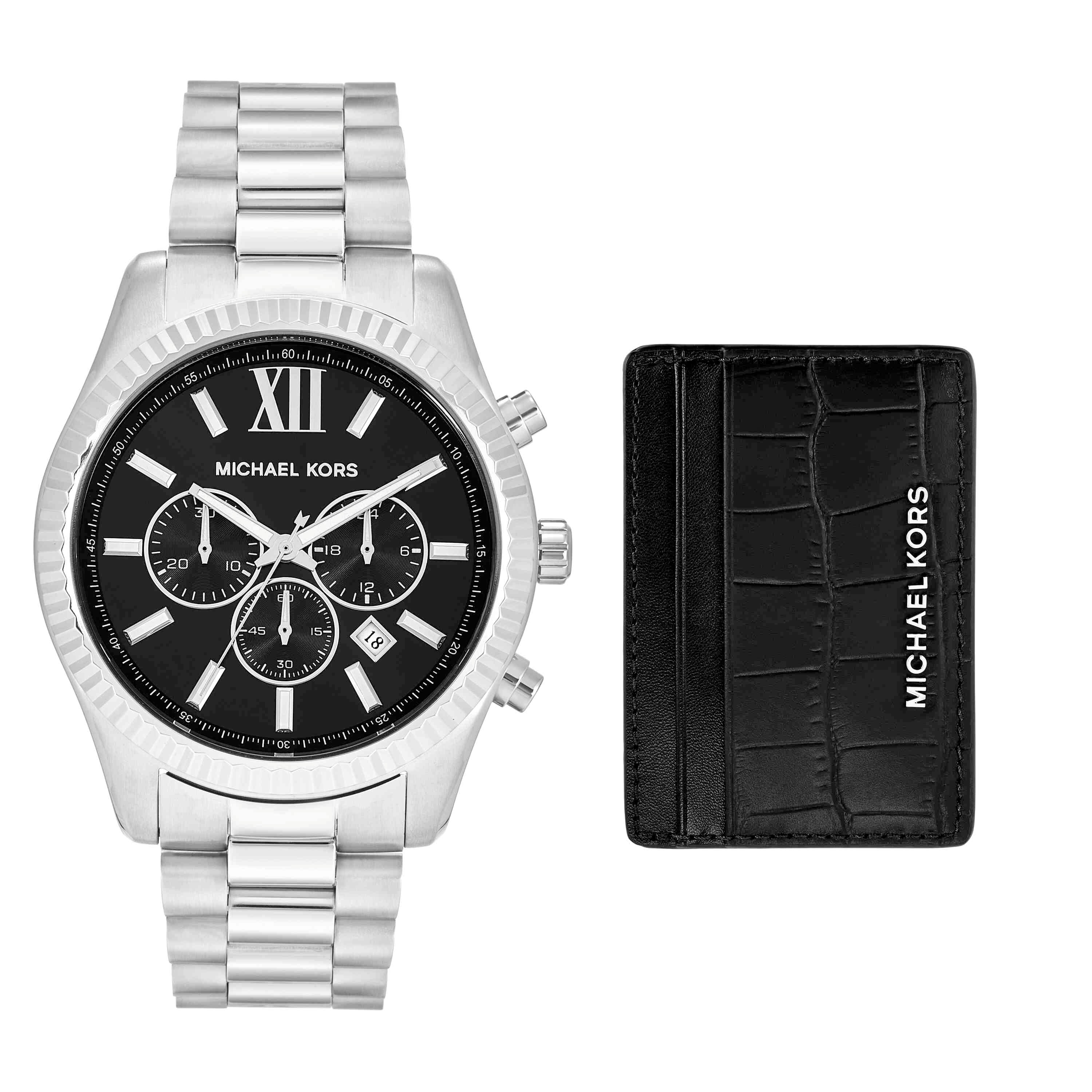 Michael Kors Lexington Black Dial Silver Stainless Steel Watch MK1091SET