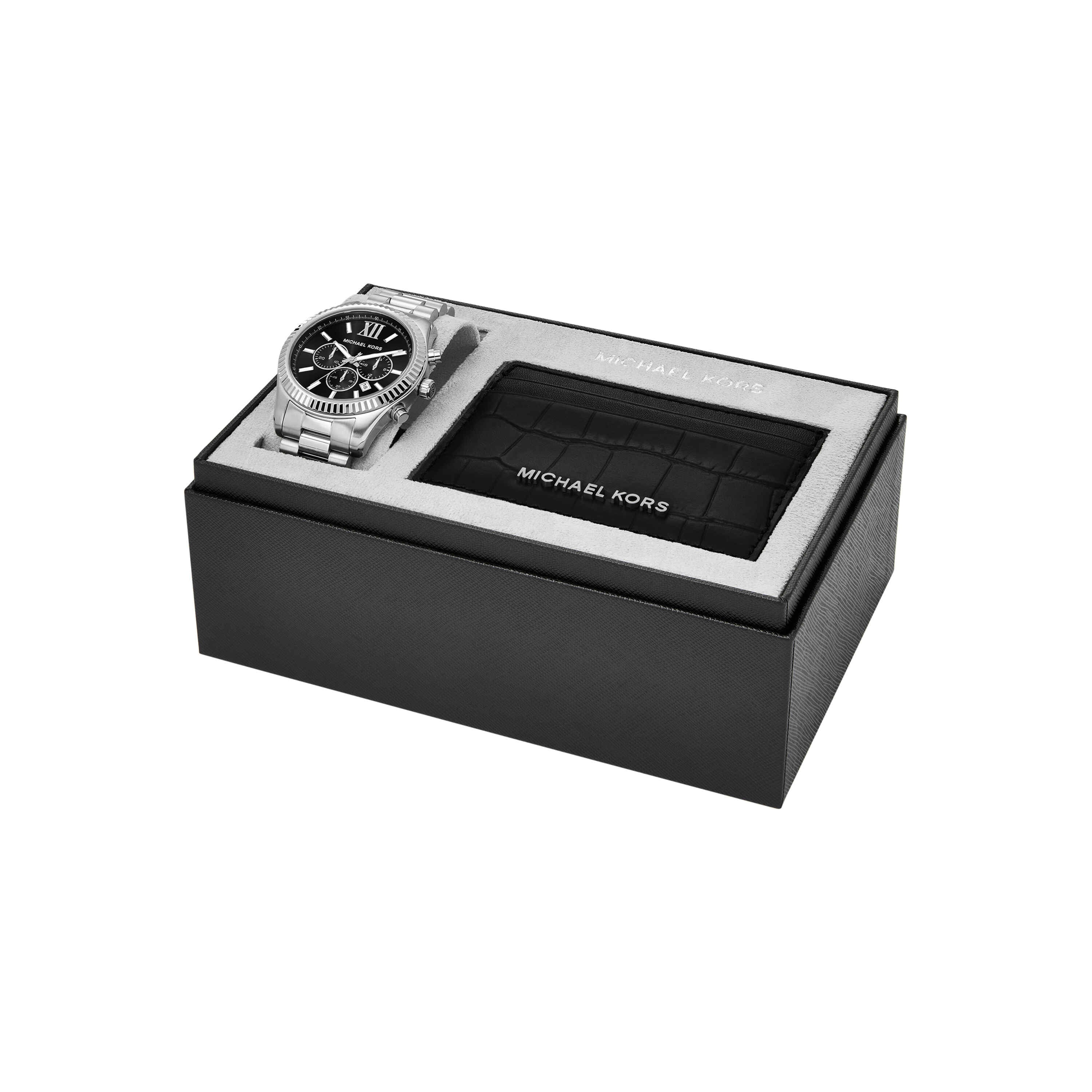 Michael Kors Lexington Black Dial Silver Stainless Steel Watch MK1091SET