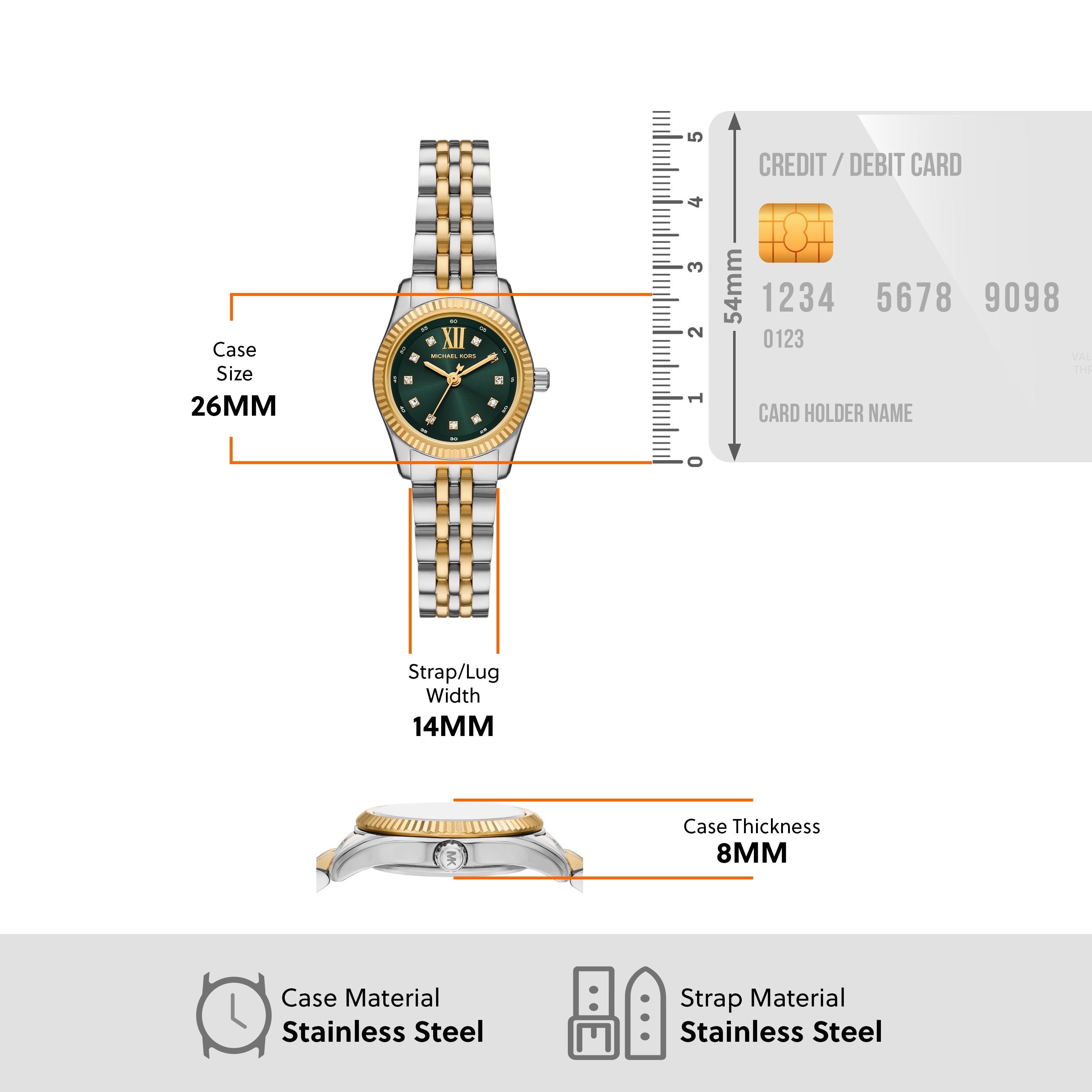 Michael Kors Lexington Green Dial Two Tone Stainless Steel Watch MK4986