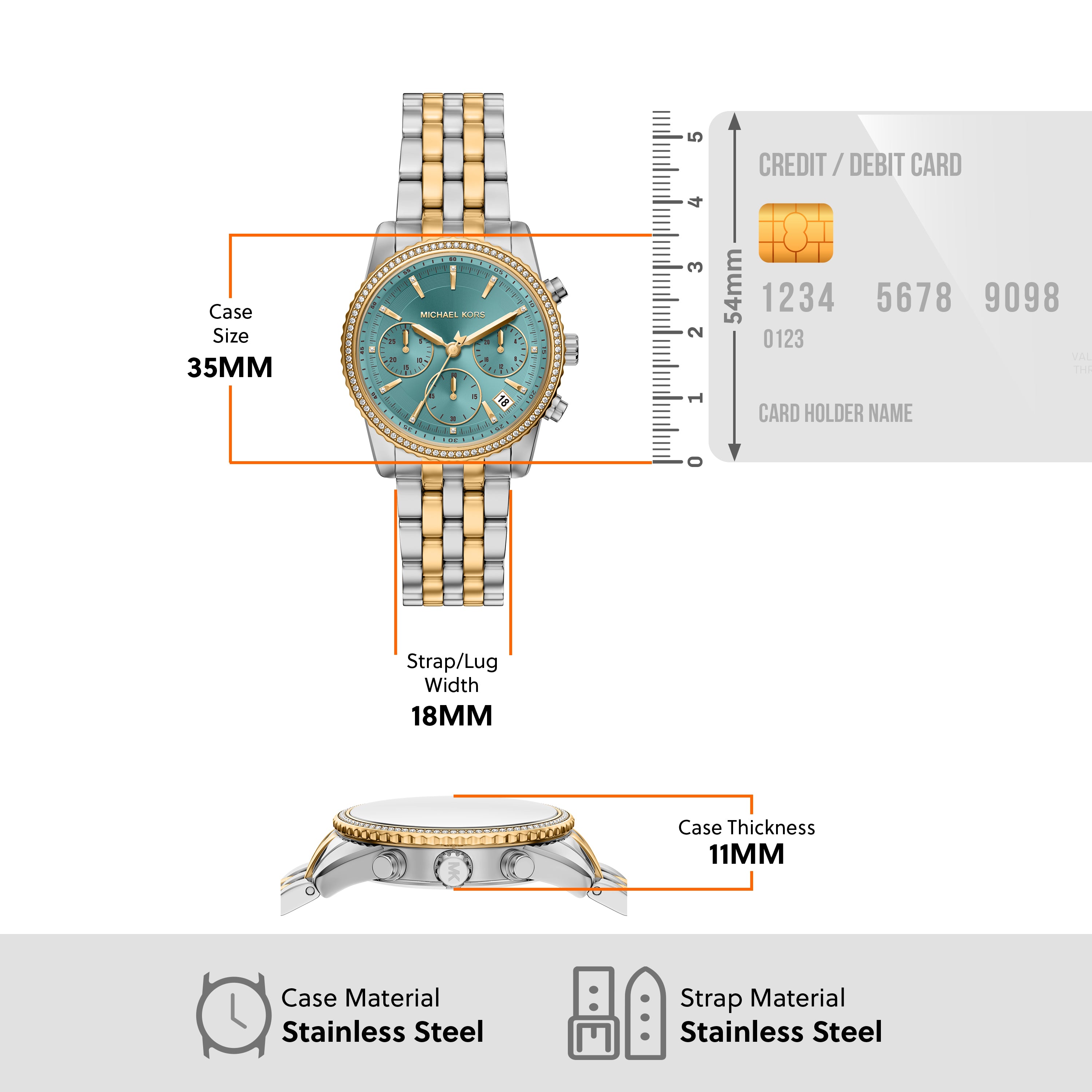 Michael Kors Bryant Green Dial Two Tone Stainless Steel Watch MK7582