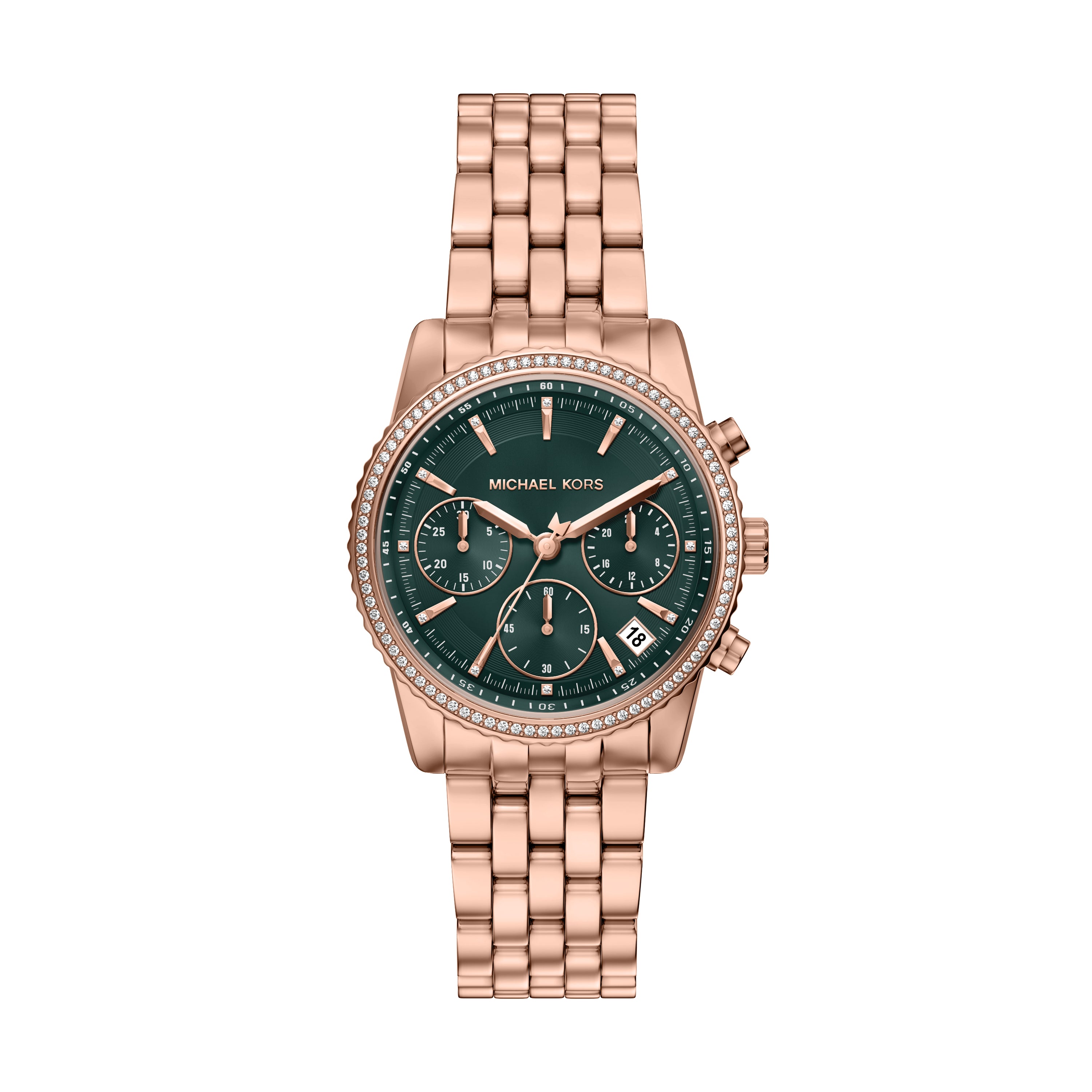 Michael Kors Bryant Green Dial Rose Gold Stainless Steel Watch MK7600