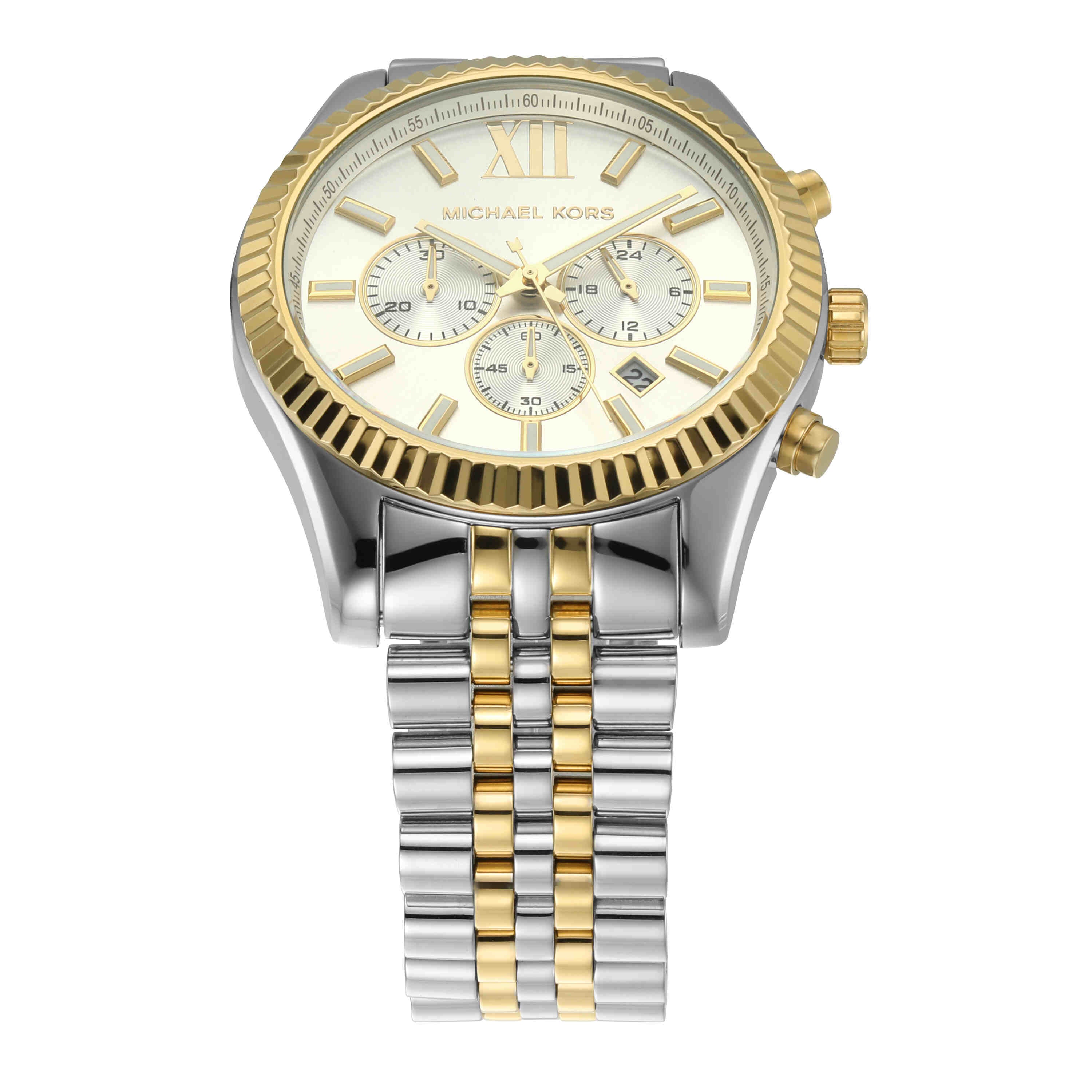 Michael Kors Lexington Silver Dial Two Tone Stainless Steel Watch MK8344