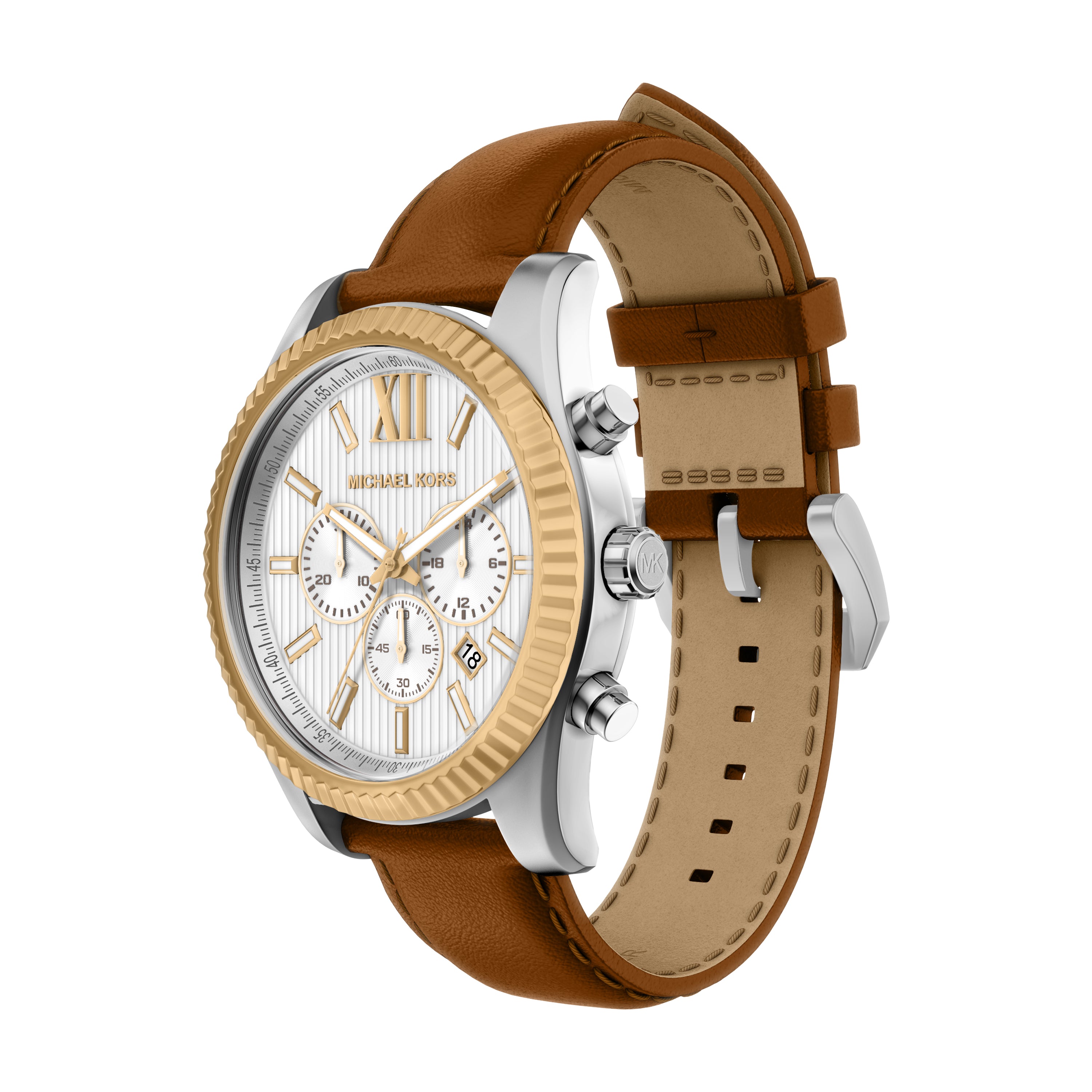 Michael Kors Lexington White Dial Two Toned Brown Leather Band Watch MK9257