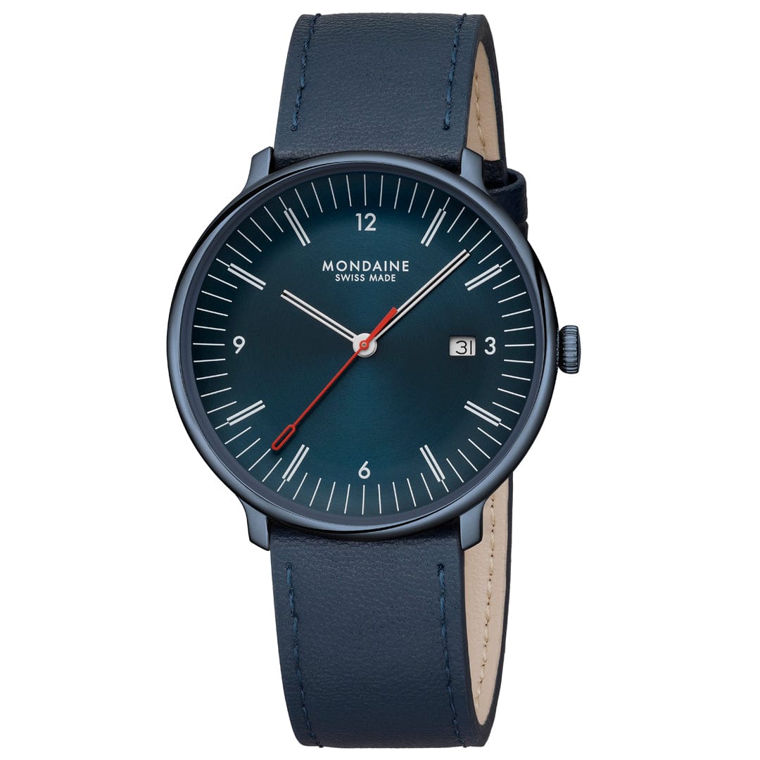 Mondaine Doppio 41mm Blue Vegan Grape Leather Watch MLE.41240.LDV