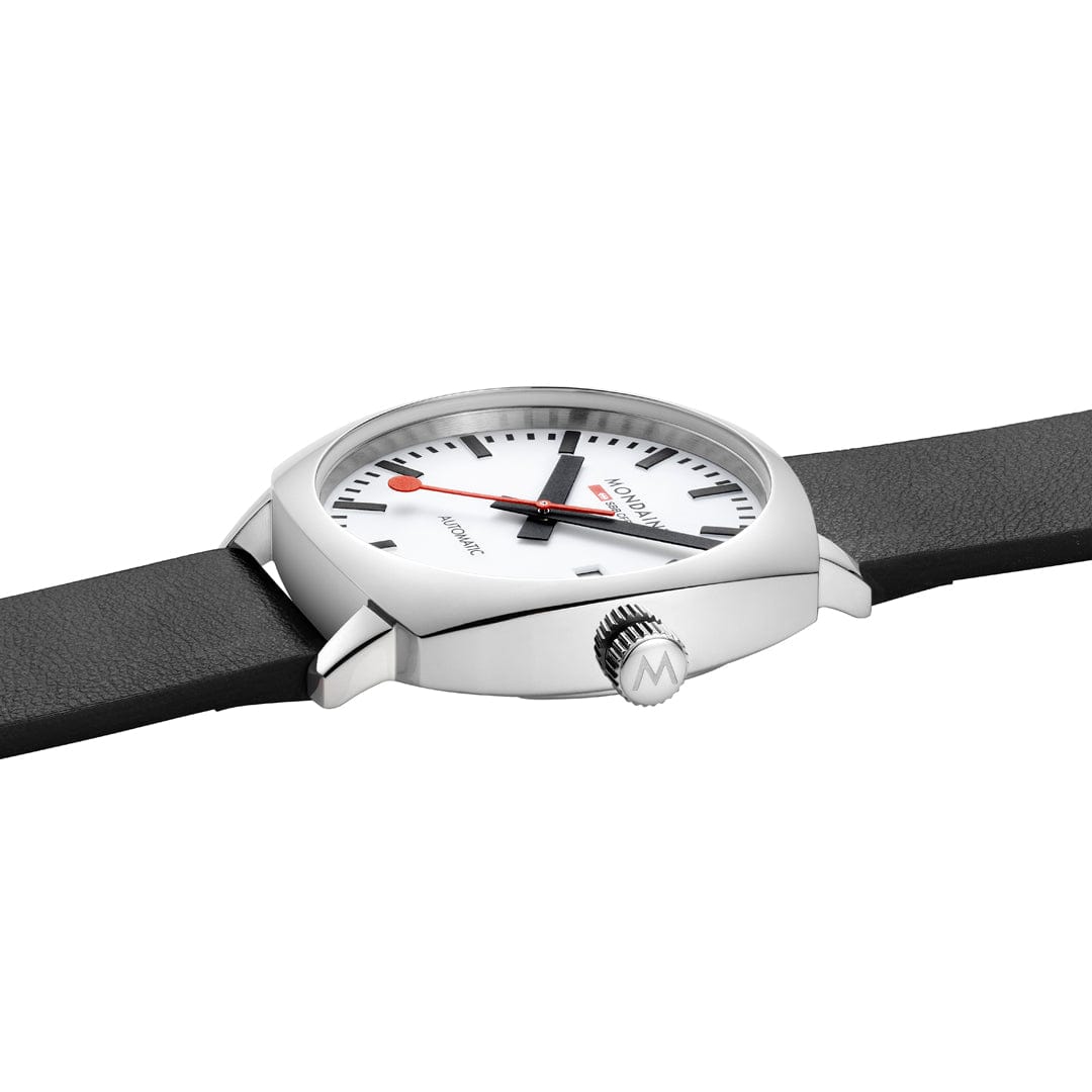 Mondaine Grand Cushion Automatic White Dial Black Leather Watch MSL.3961B.LBV