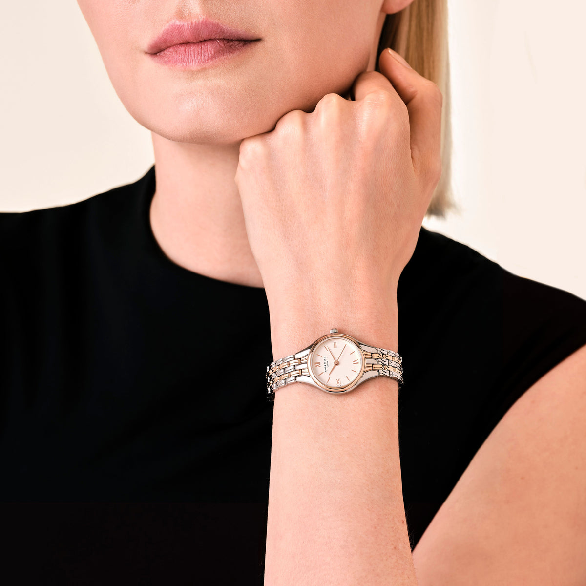 Rosefield Muse White Dial Two-Tone Silver Rose Gold Bracelet Watch MUWDSD-MU04
