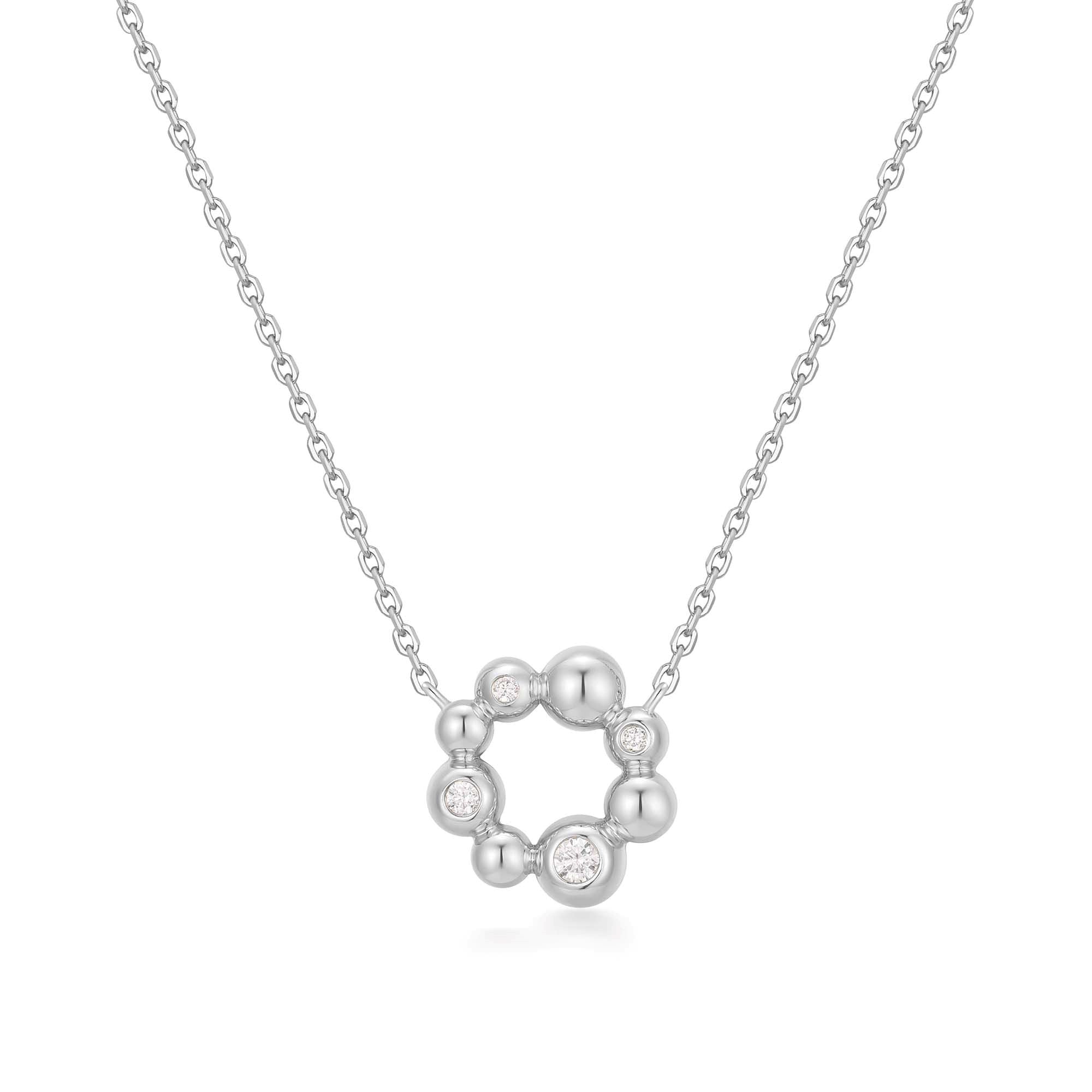 Silver Beaded Circle Necklace Modern Celestial Night Sky Jewelry