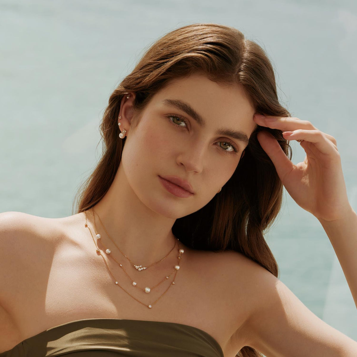 Ania Haie Gold Asymmetric Shell Pearl Station Necklace