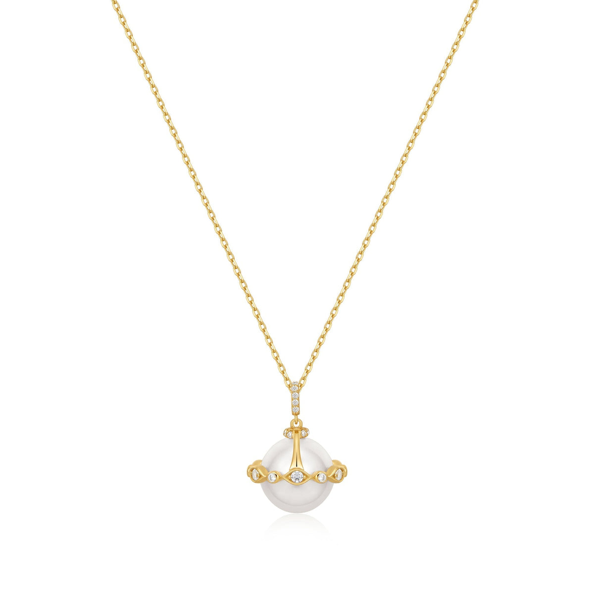 Ania Haie Gold Shell Pearl Halo Evil-Eye Necklace