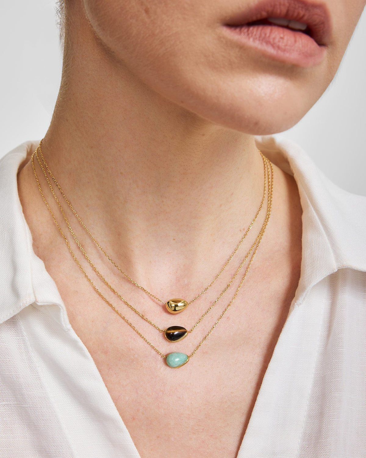 Ania Haie Gold Bezel Tiger's Eye Organic Dome Pebble Necklace N076-02G-TE N076-02G-TE view 2
