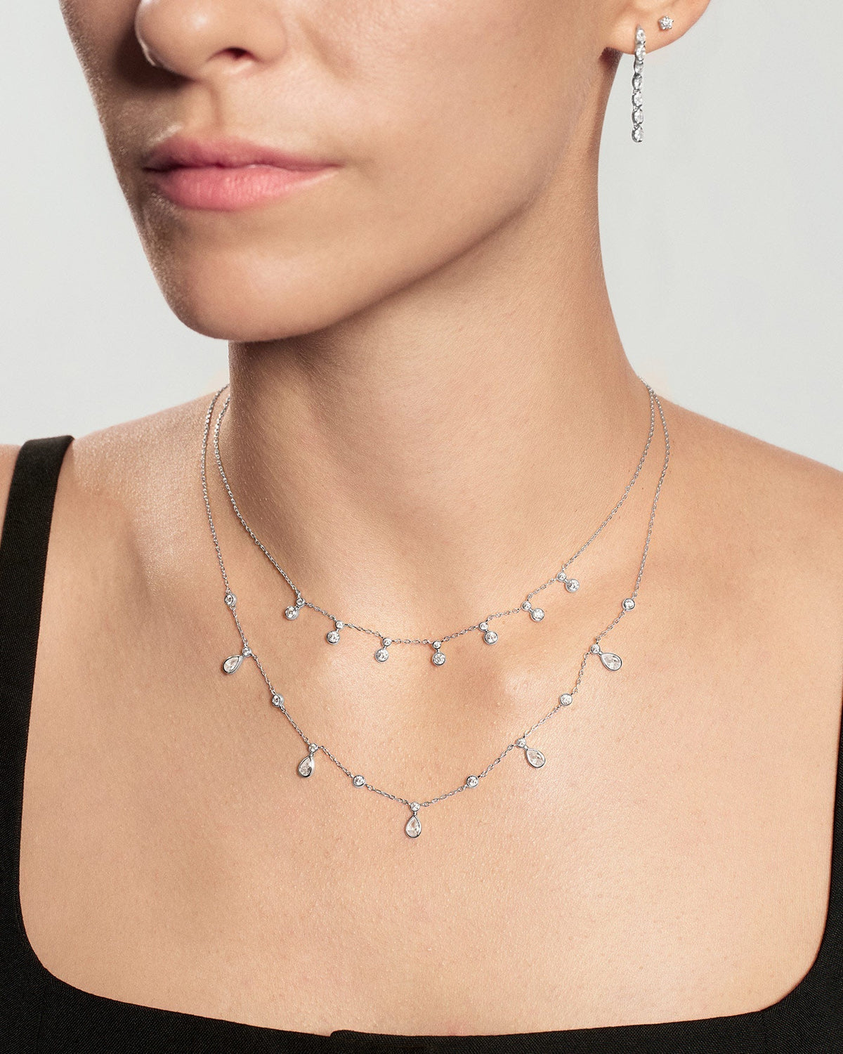 Ania Haie Silver Bezel Round & Teardrop Drop Station Necklace N076-09H N076-09H view 2