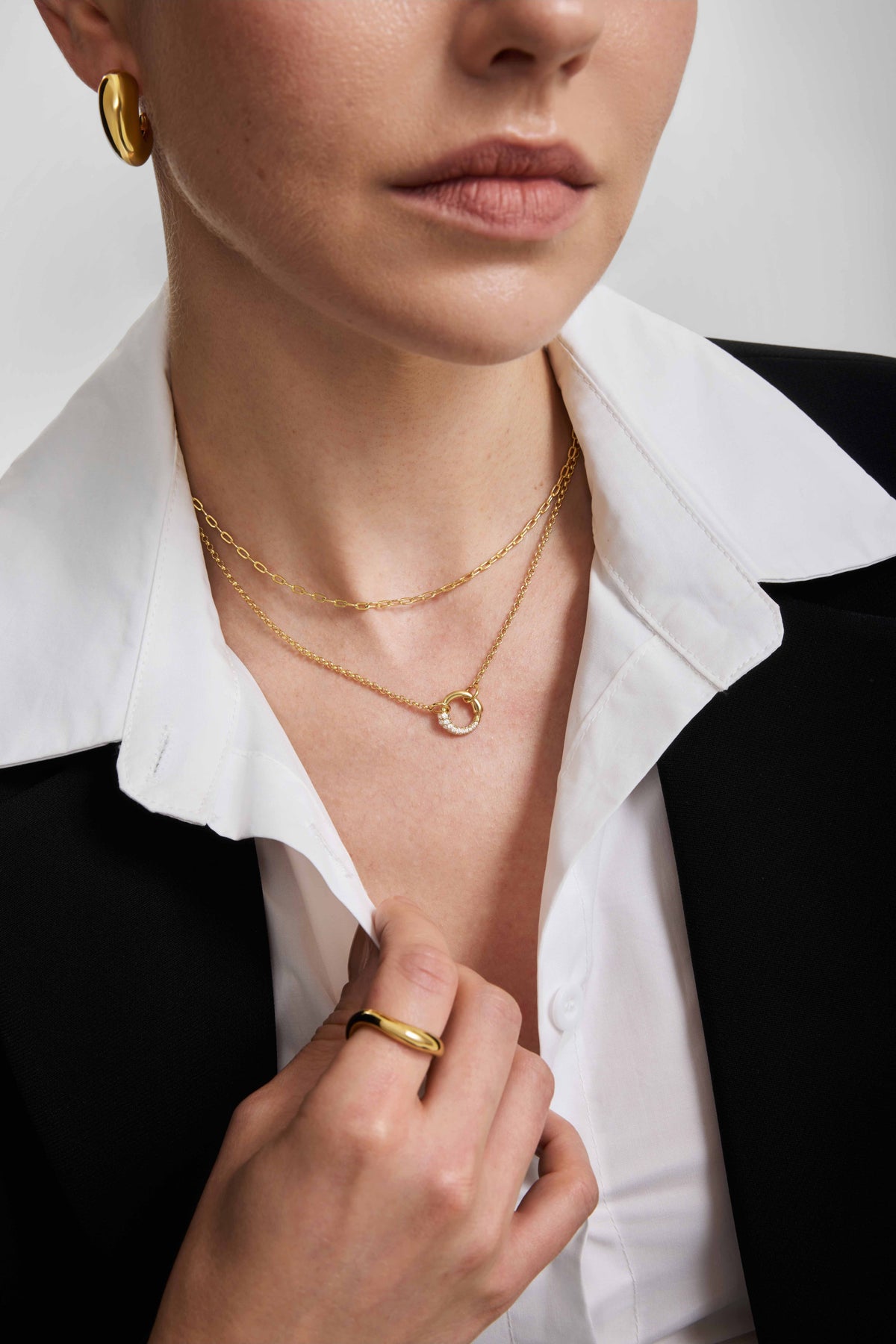 Ania Haie Gold Half Pave & Polish Hoop Necklace N078-03G N078-03G view 3