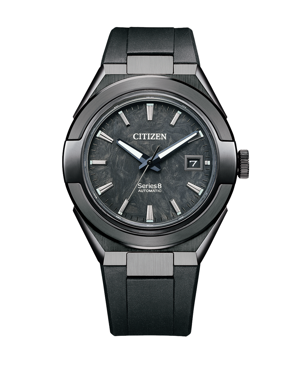 Sleek black Citizen wristwatch with a date display.
