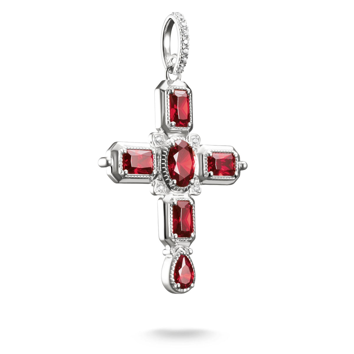 Thomas Sabo Cross Pendant with Red Zirconia Stones Silver