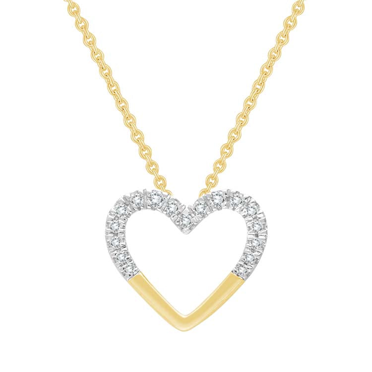0.08ct Half Diamond Heart Necklace 45cm in 9K Yellow Gold