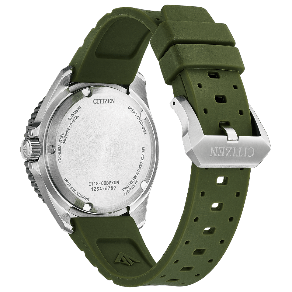 Citizen Promaster Diver BN0265-00A men's watch white dial olive green rubber strap side profile