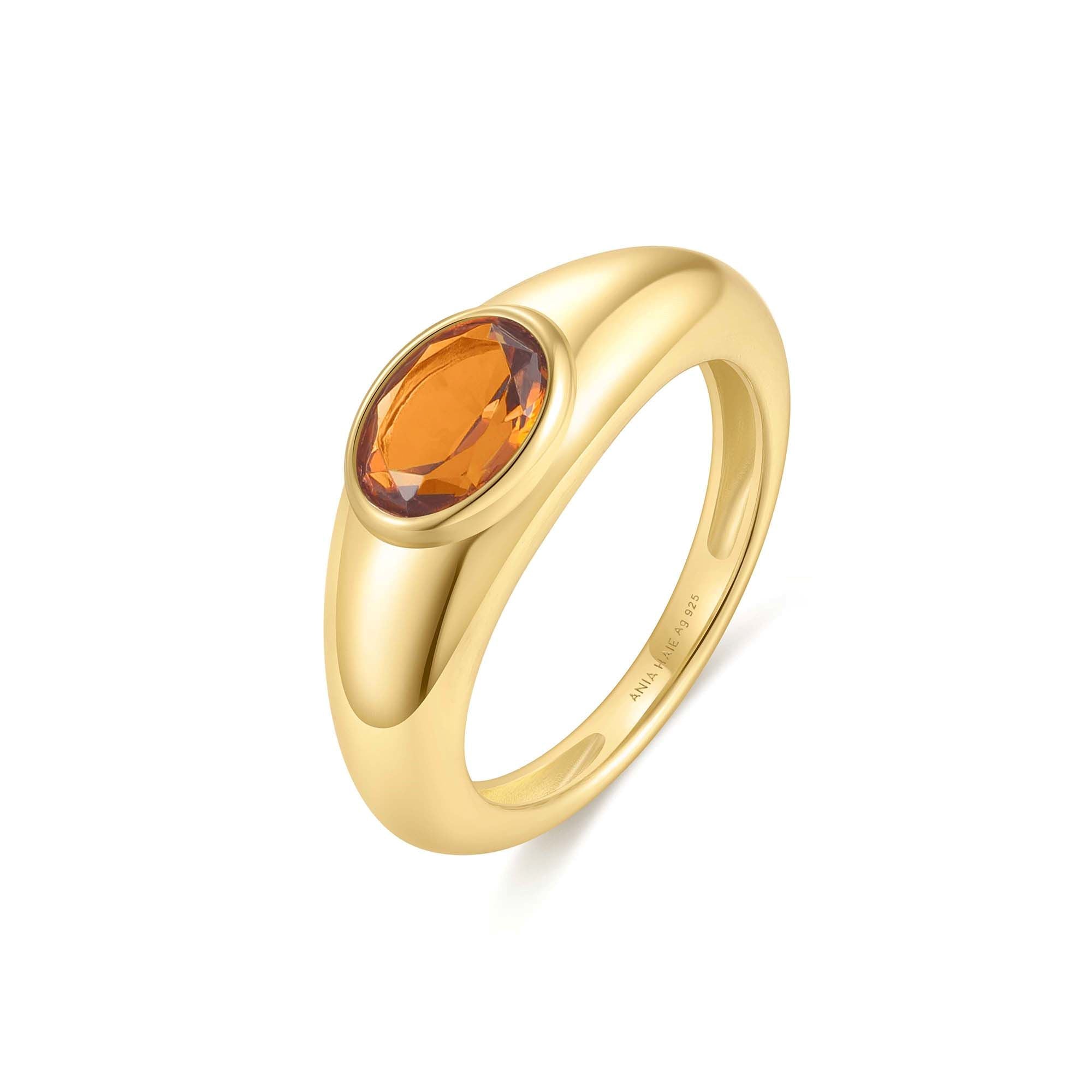 Gold Sculptural Maillard Ring with Solar Orange Nanogems Trend 2025
