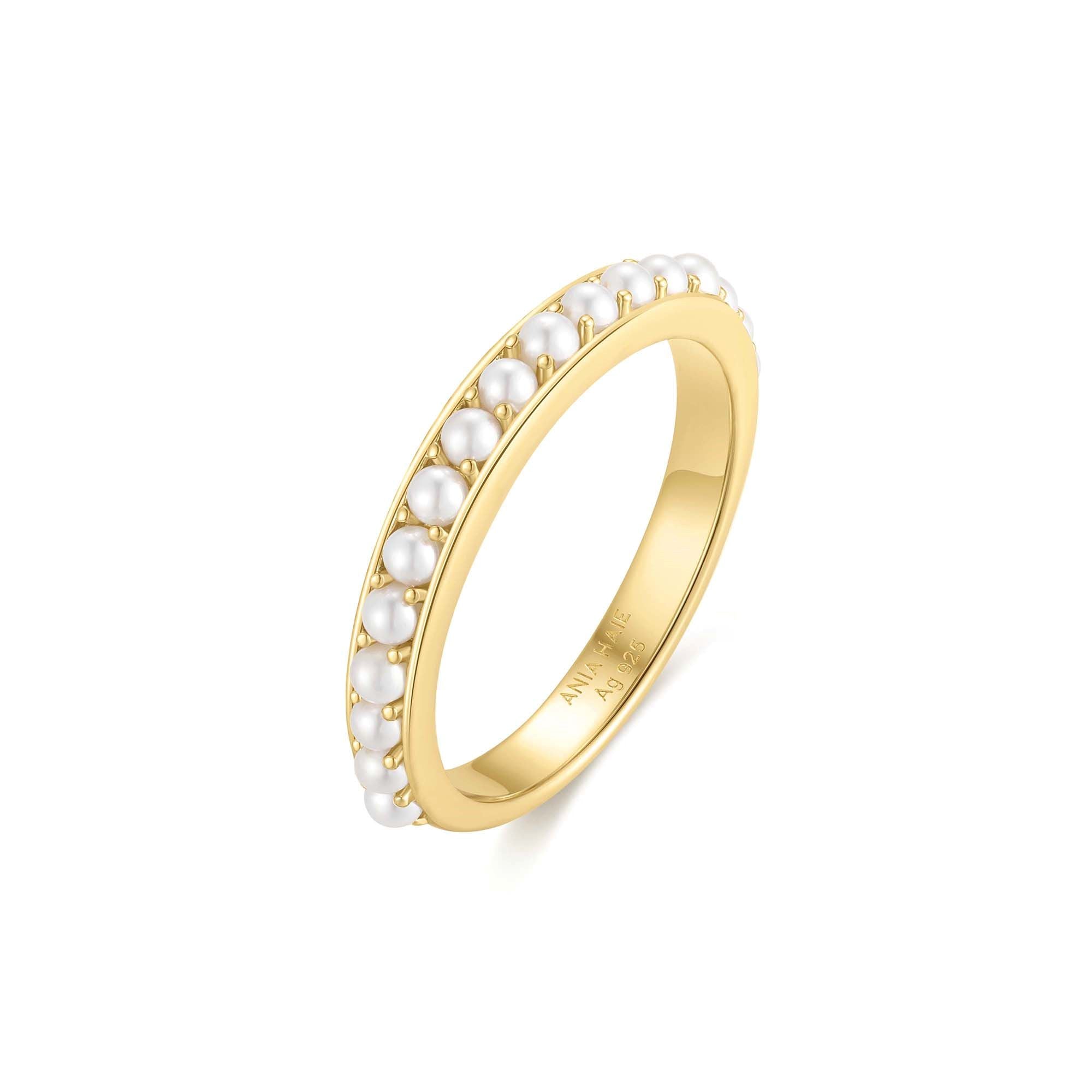 Ania Haie Gold Shell Pearl Beaded Ring Modern Trendy Jewelry