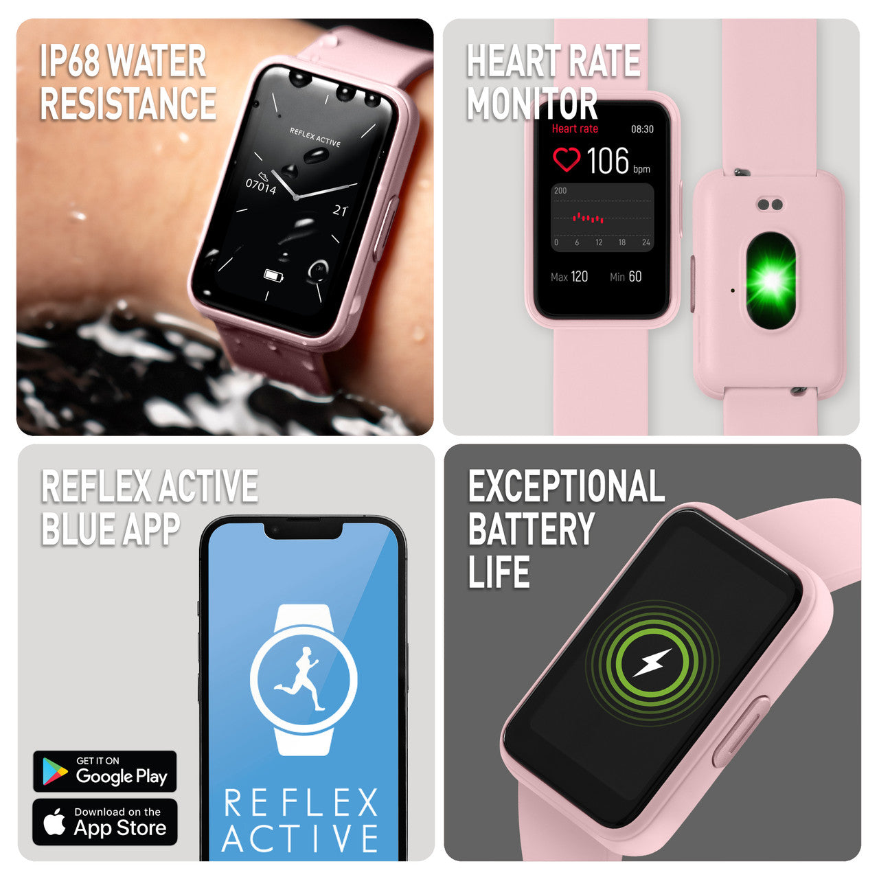 Reflex Active Series 49 Pink Strap Smart Calling Watch