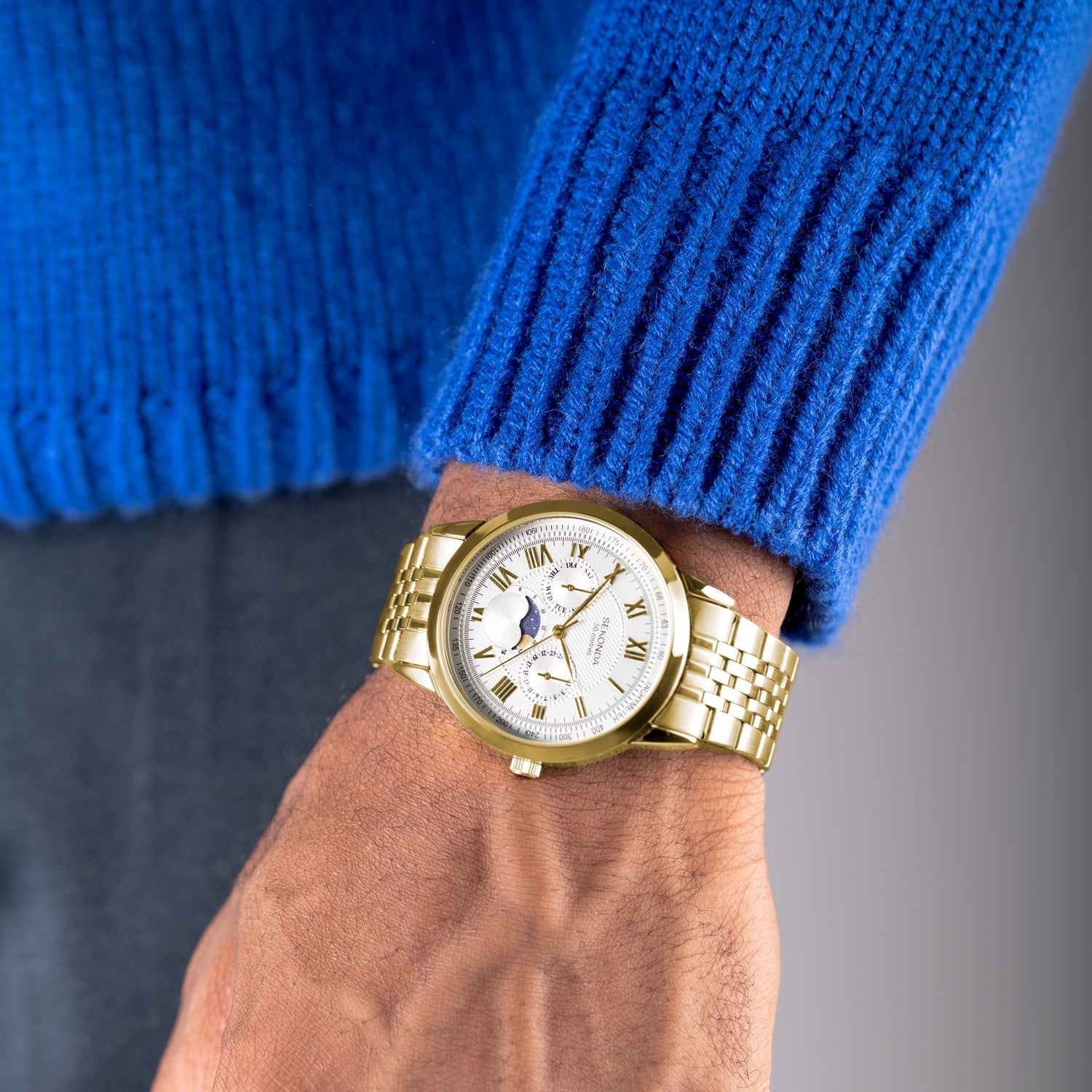 Sekonda Armstrong Moonphase Gold Stainless Steel Mens Watch 40mm