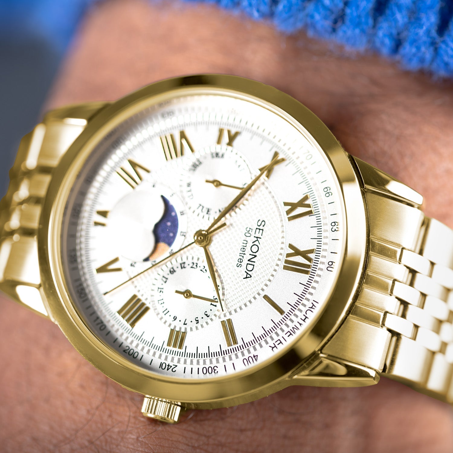 Sekonda Armstrong Moonphase Gold Stainless Steel Mens Watch 40mm