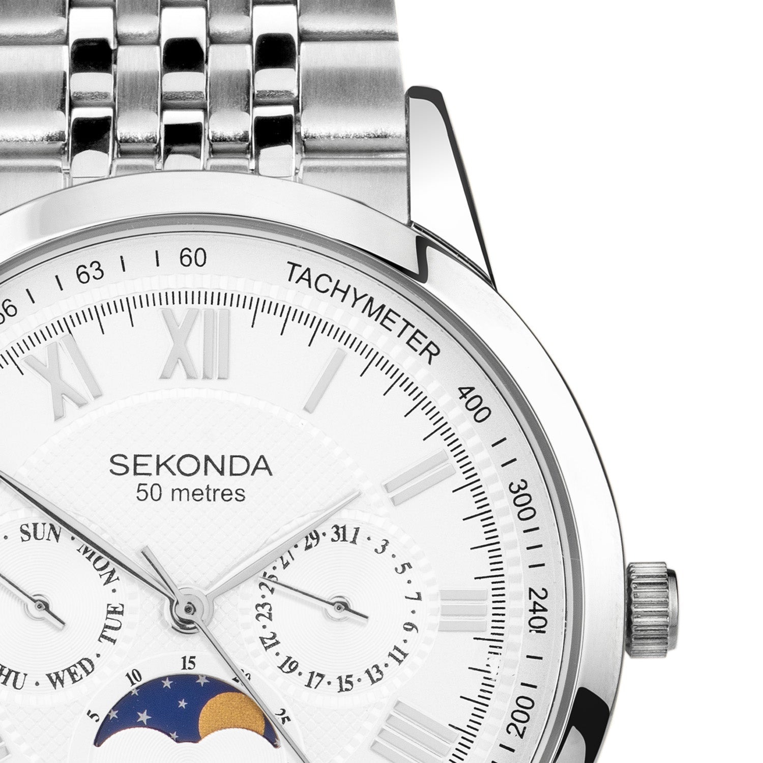 Sekonda Armstrong Moonphase 40mm Mens Stainless Steel Silver Watch
