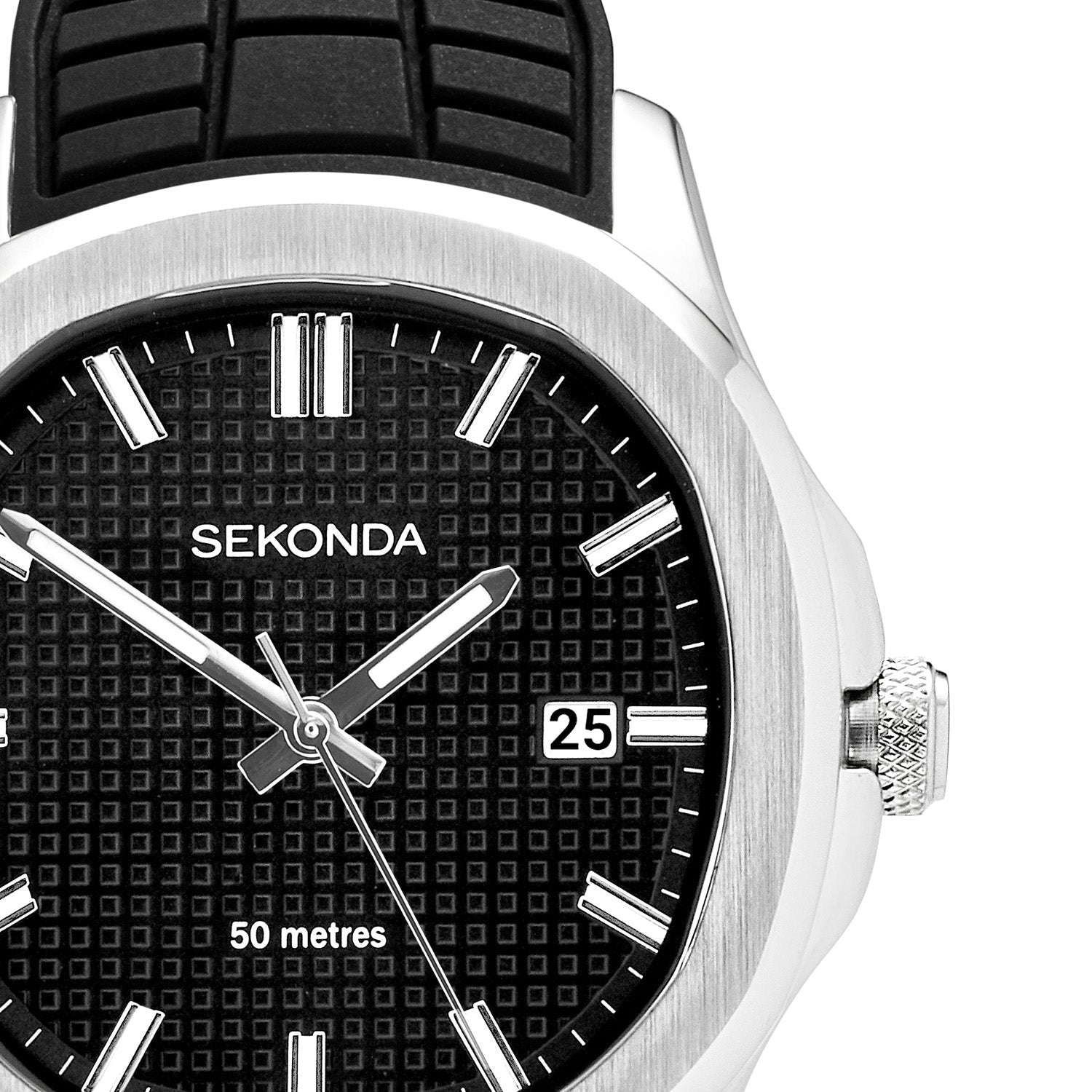 Sekonda Octaire Mens Black Dial 40mm Watch With Rubber Strap