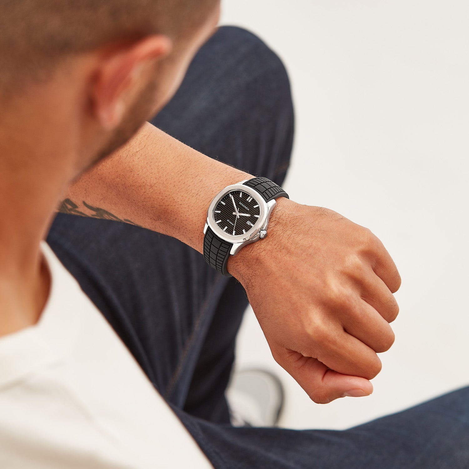 Sekonda Octaire Mens Black Dial 40mm Watch With Rubber Strap