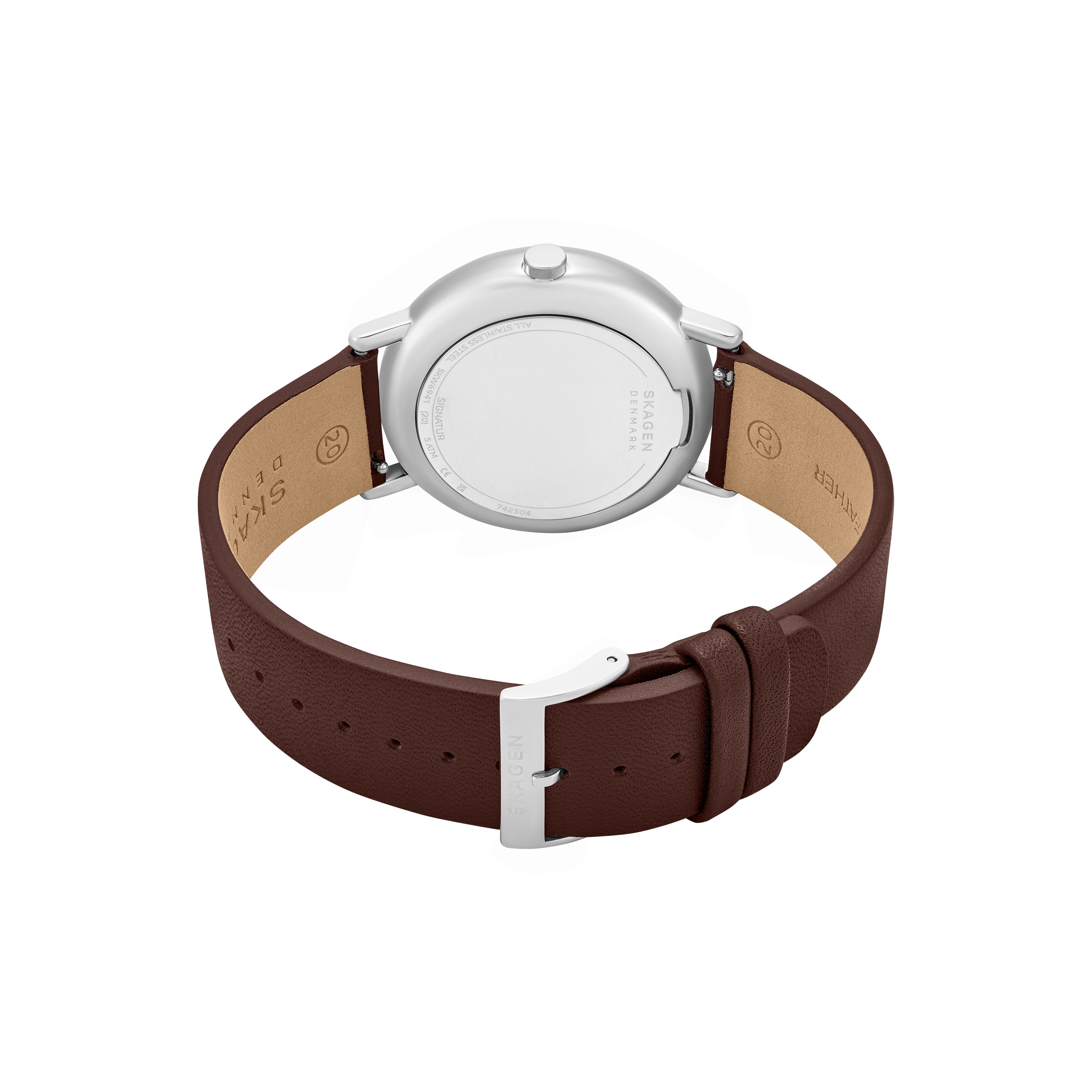 Skagen Signatur Gray Dial Brown Leather Strap Watch SKW6941