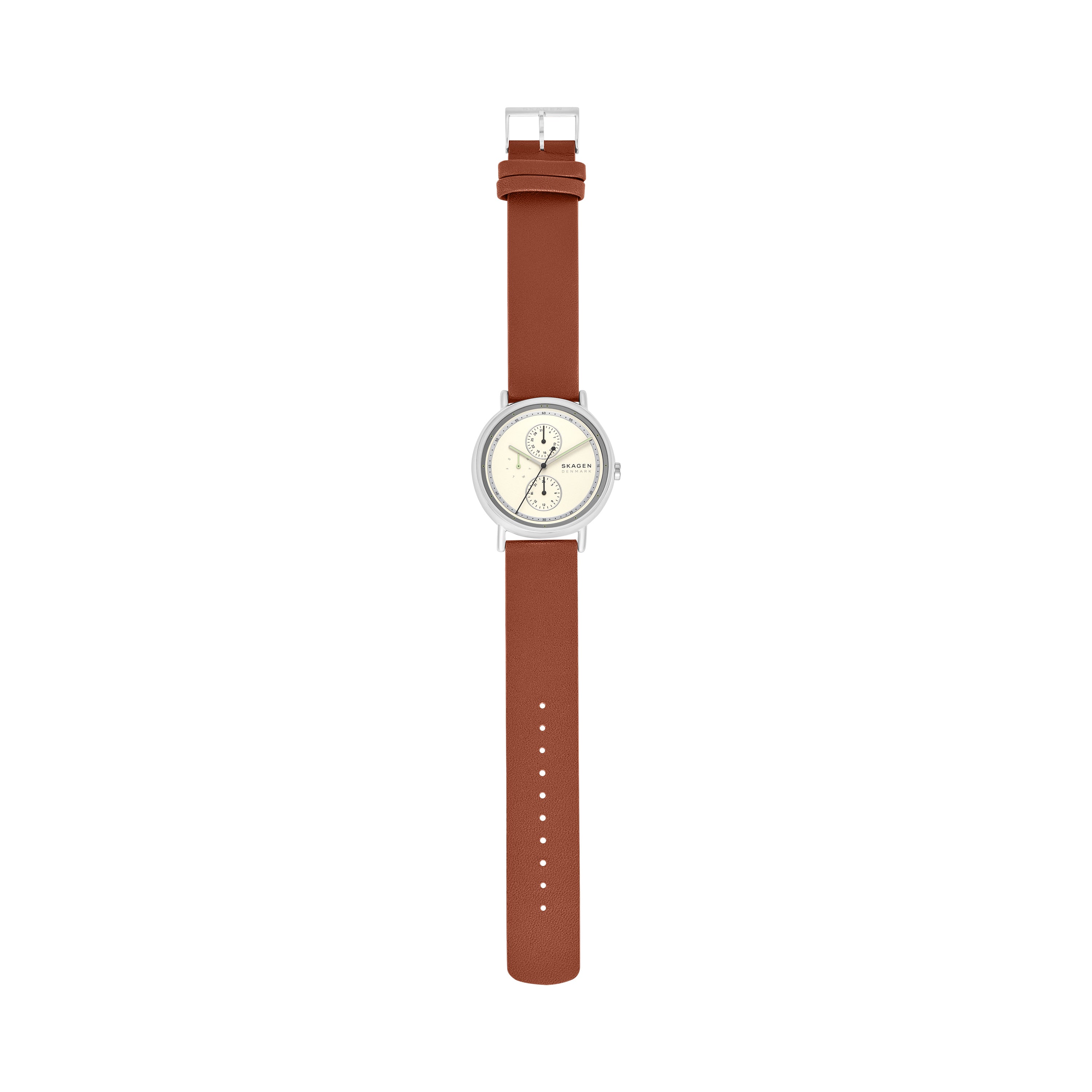 Skagen Signatur Cream Dial Brown Leather Strap Watch SKW6942
