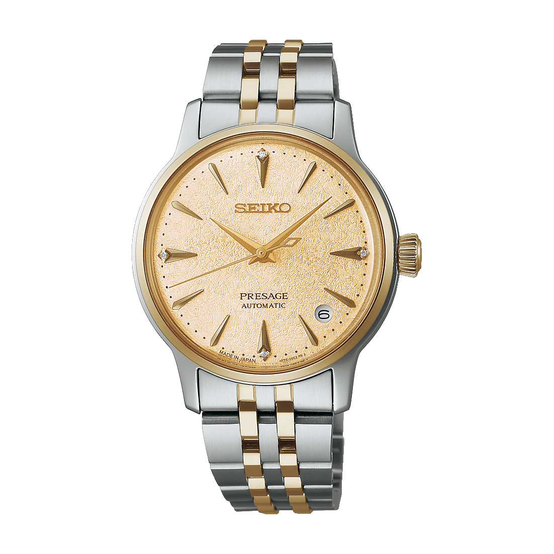 Seiko Presage Daytime 'Frozen Banana Daiquiri' Automatic Gold Dial Watch with Diamonds SRPL64J