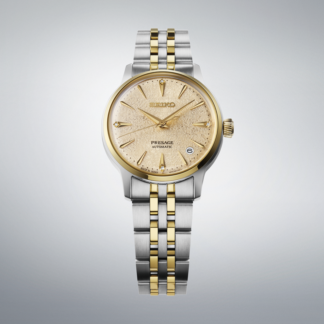 Seiko Presage Daytime 'Frozen Banana Daiquiri' Automatic Gold Dial Watch with Diamonds SRPL64J
