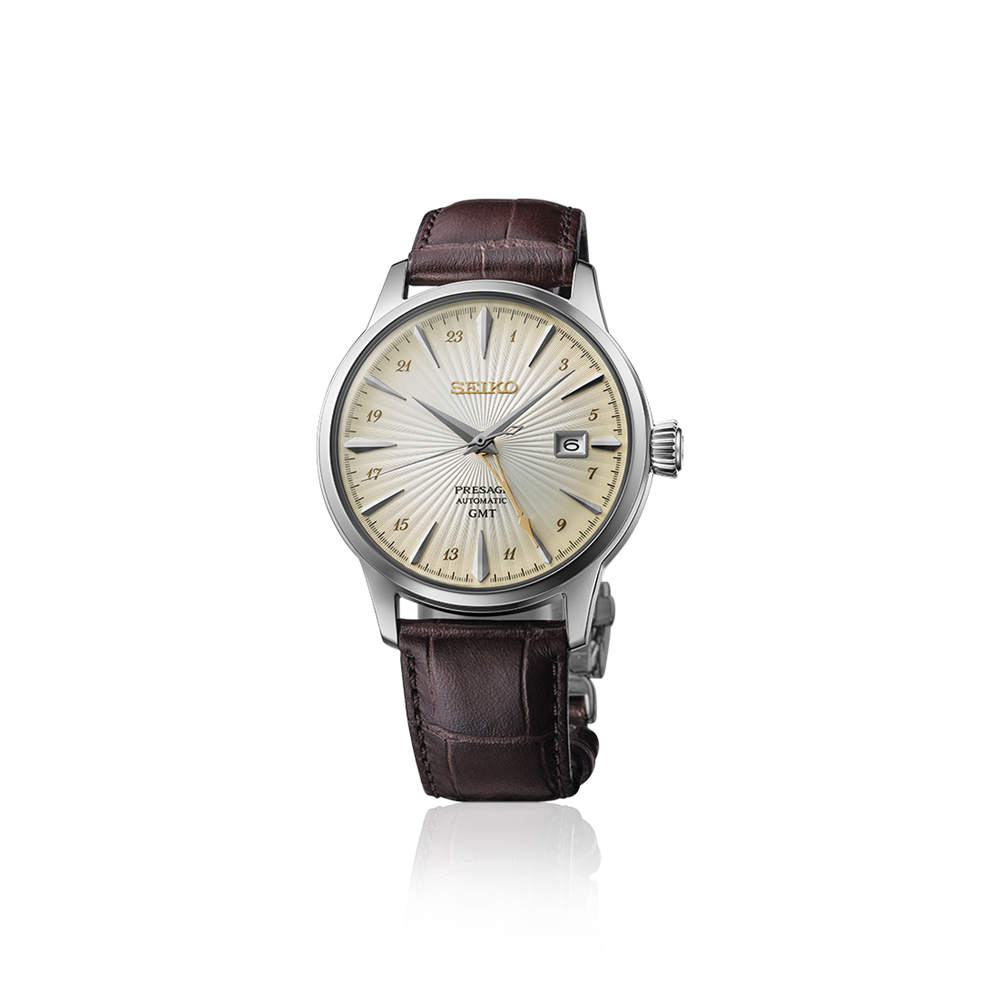 Seiko Presage GMT Automatic Watch with Brown Leather Strap - SSK041J