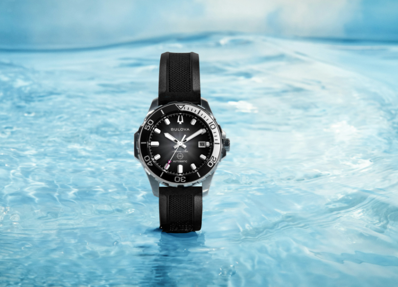 Bulova Marine Star Black Dial Rubber Strap Watch 98B465