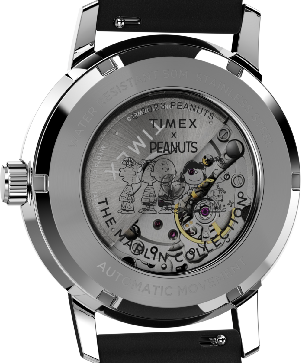Timex Marlin Automatic Peanuts Snoopy Flying Ace Black Leather Watch TW2W49600