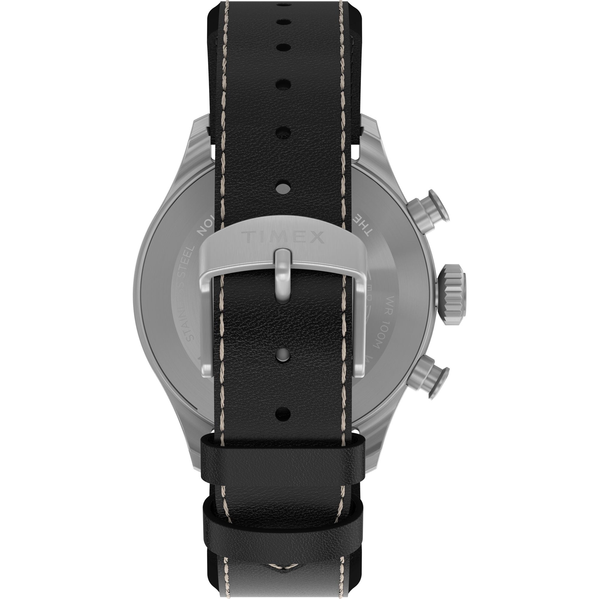 Timex Waterbury Chronograph Black Dial and Leather Strap Watch TW2Y19000