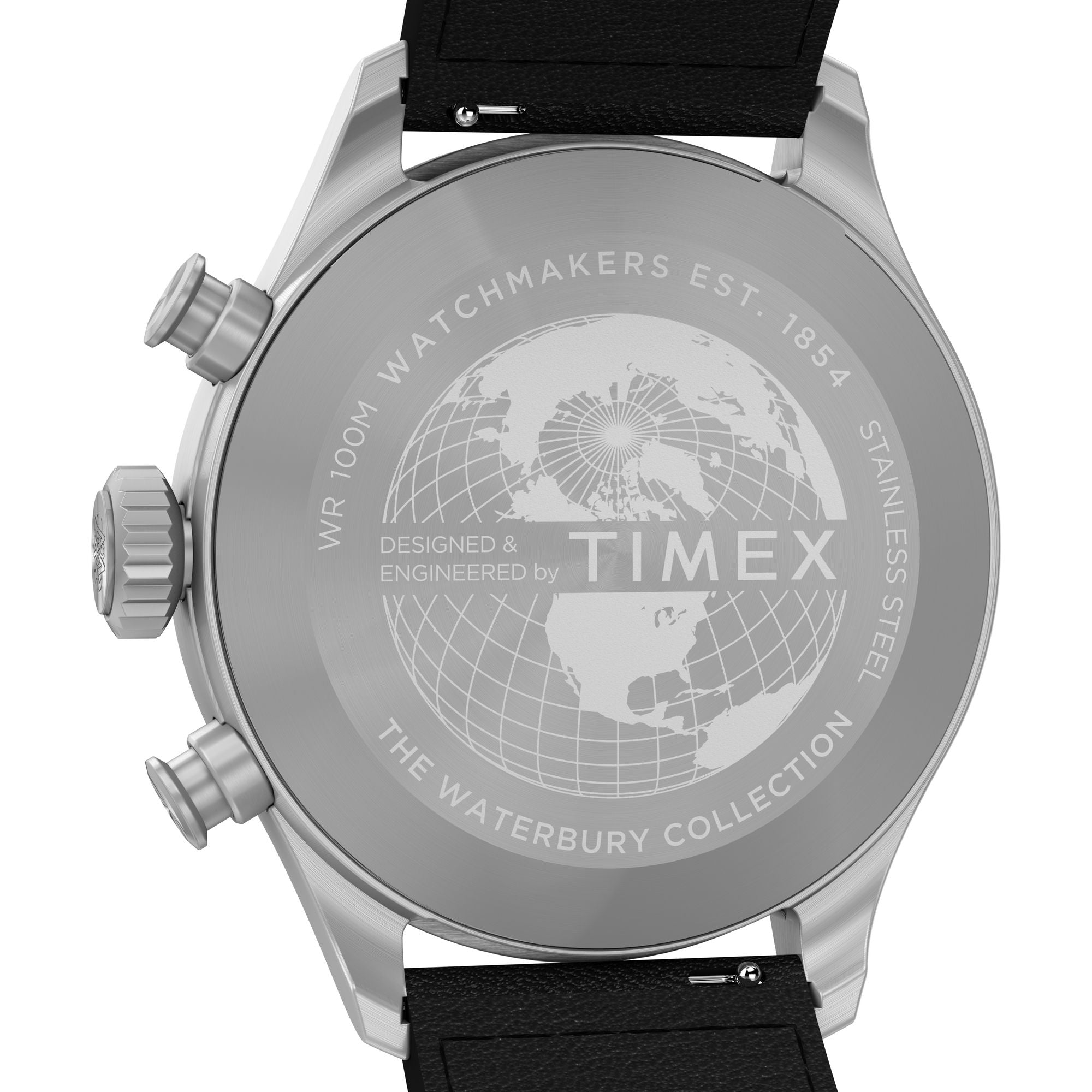 Timex Waterbury Chronograph Black Dial and Leather Strap Watch TW2Y19000