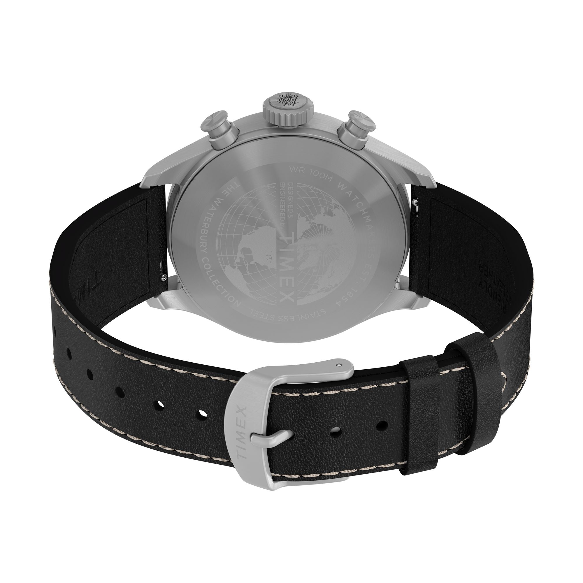 Timex Waterbury Chronograph Black Dial and Leather Strap Watch TW2Y19000