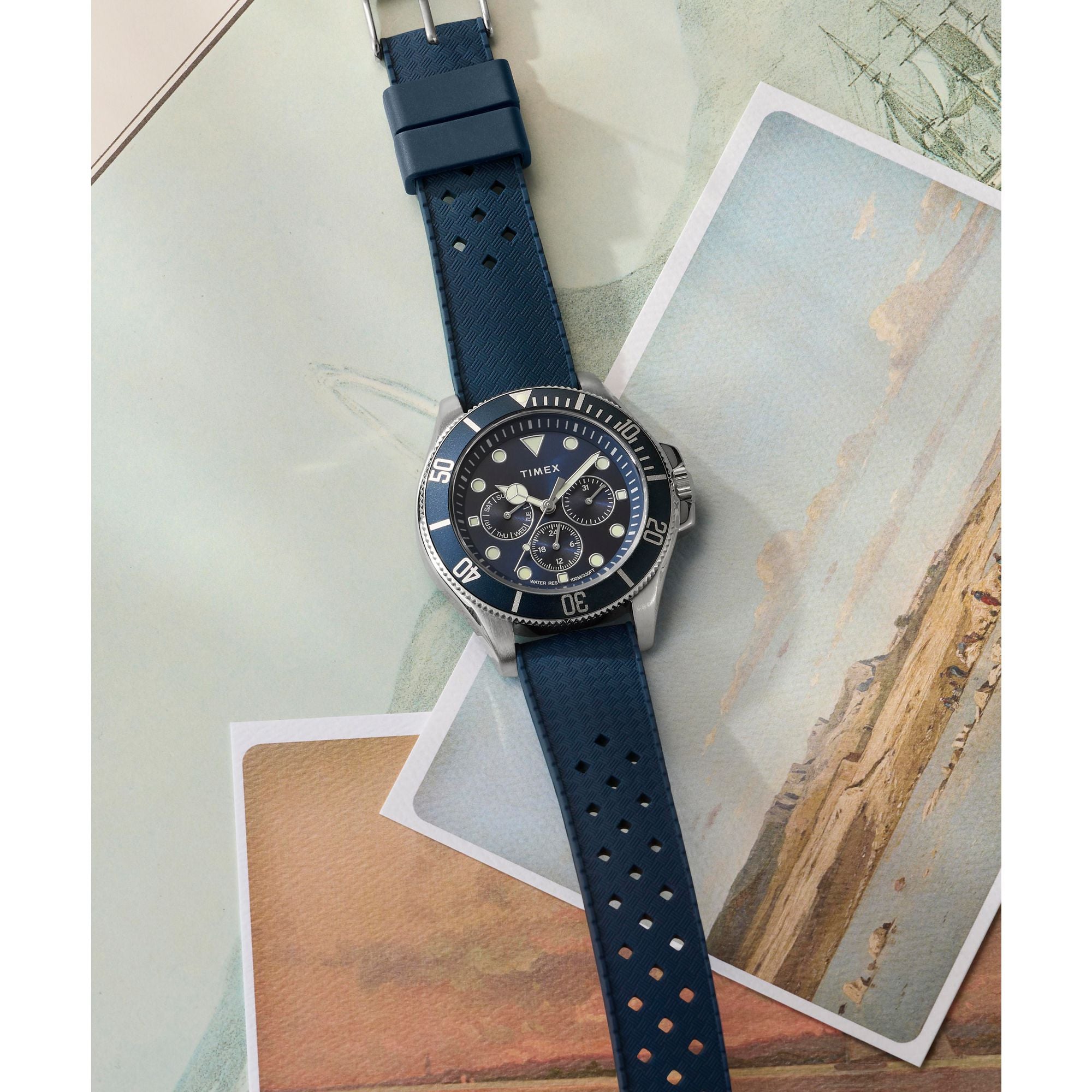 Timex Harbourside Chronograph Blue Dial and Rubber Band Men's Watch TW2Y33400