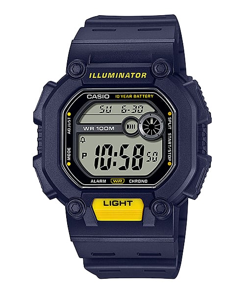 Casio Digital Illuminator Grey Dial Blue Resin Band Watch W737H-2A