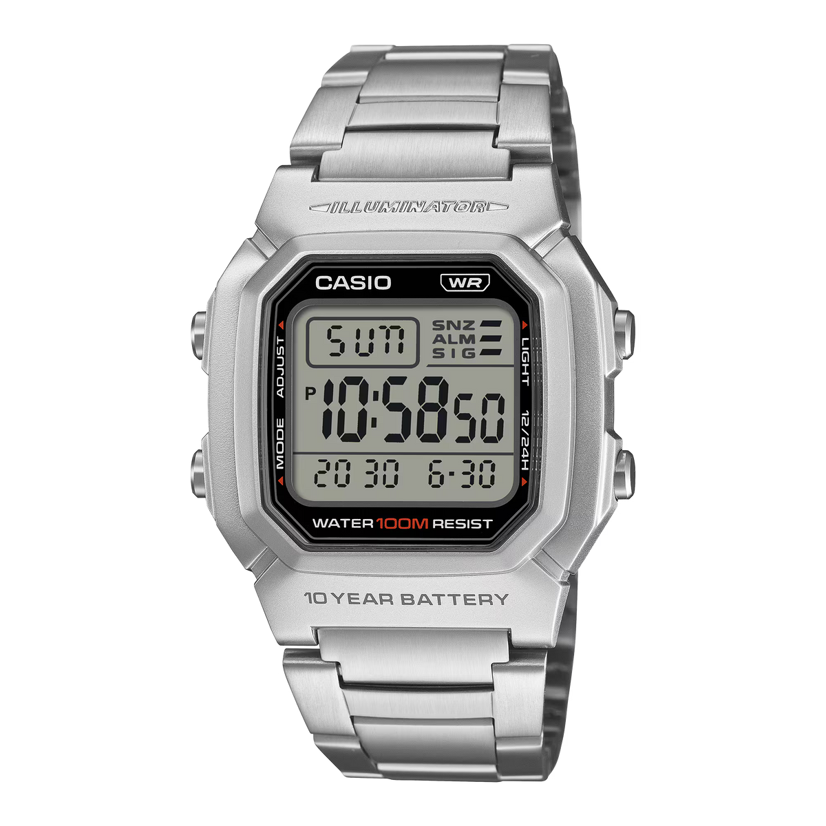 Casio Digital Silver Stainless Steel Band Resin Case Watch W800HD-1A