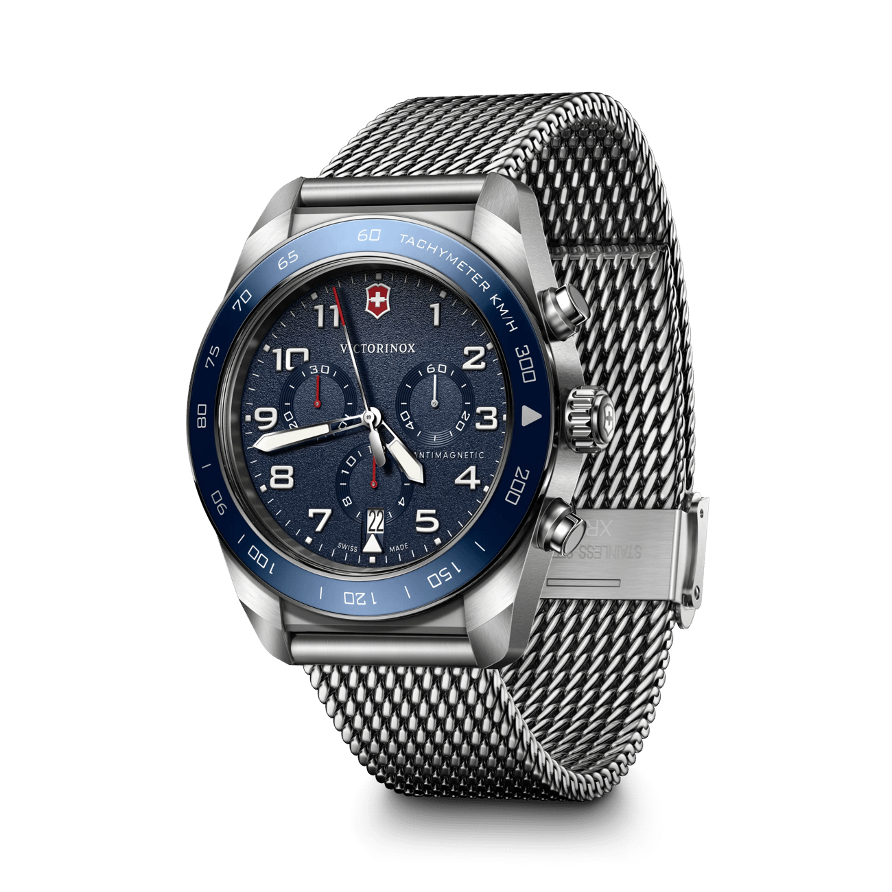 Victorinox Swiss Army Chrono Blue Dial Mesh Stainless Steel Band Mens Watch 242049