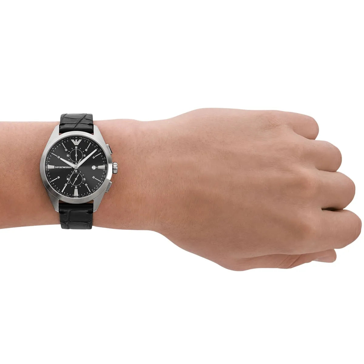 Emporio Armani Black Dial Black Leather Watch AR11542