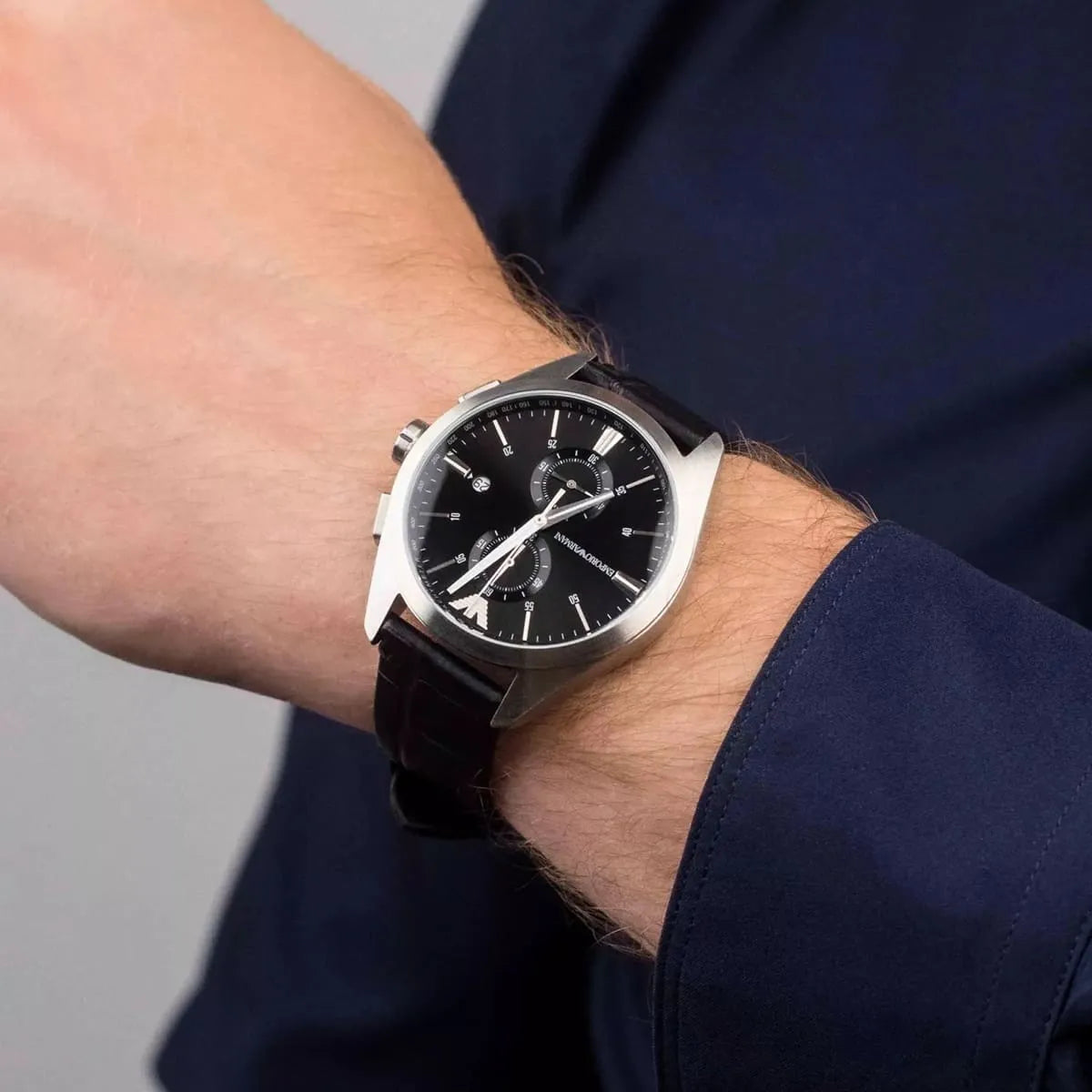 Emporio Armani Black Dial Black Leather Watch AR11542