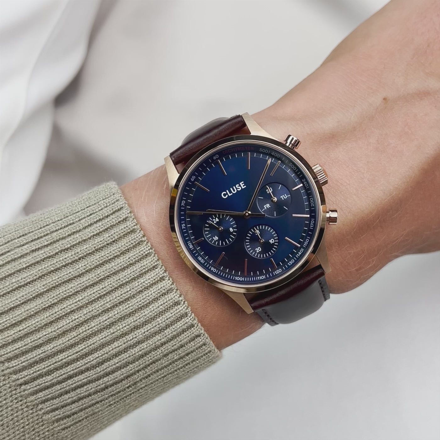 CLUSE Antheor Multifunction Blue Leather Rose Gold Watch CW21009