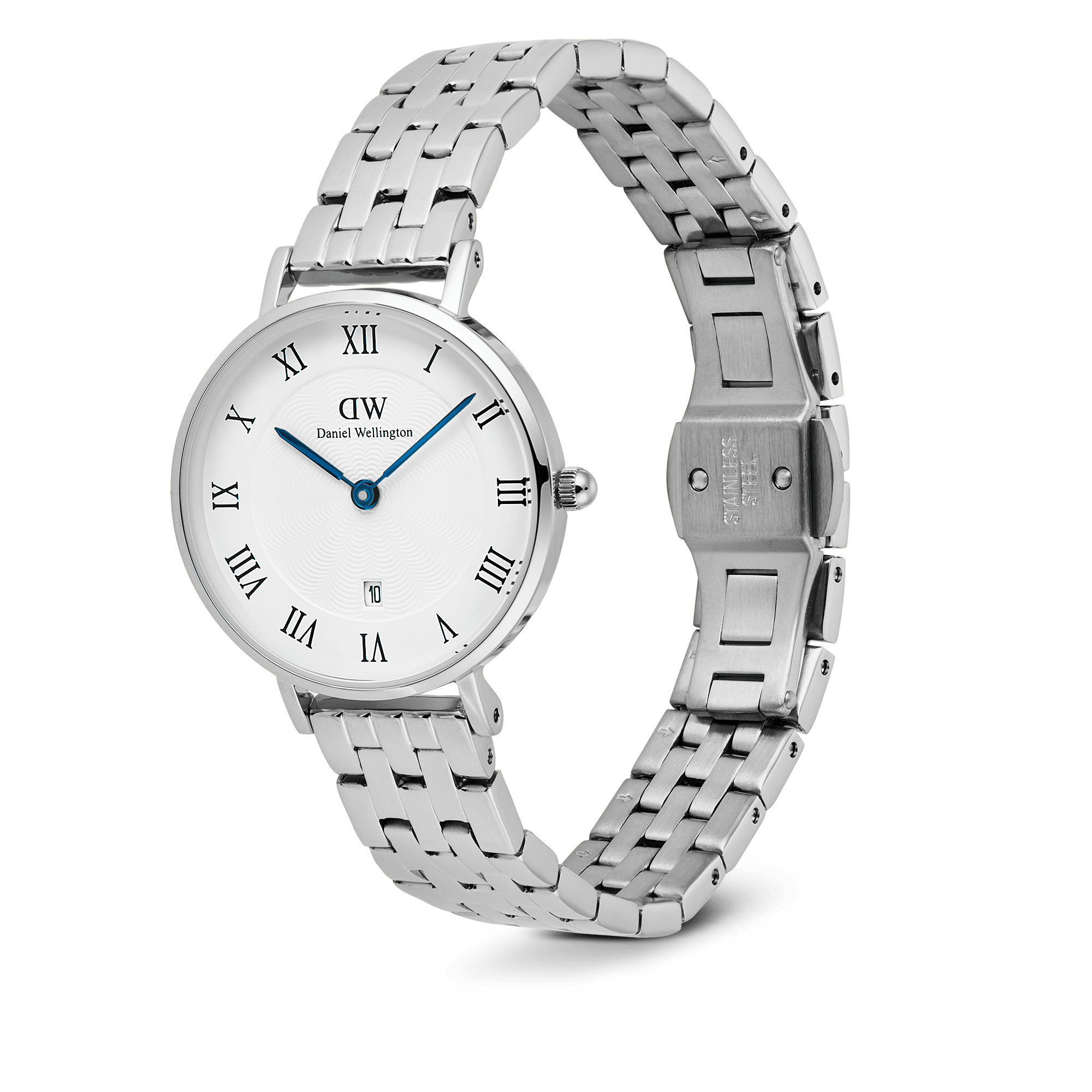 Daniel Wellington Petite Roman Numerals Date 5-link Silver