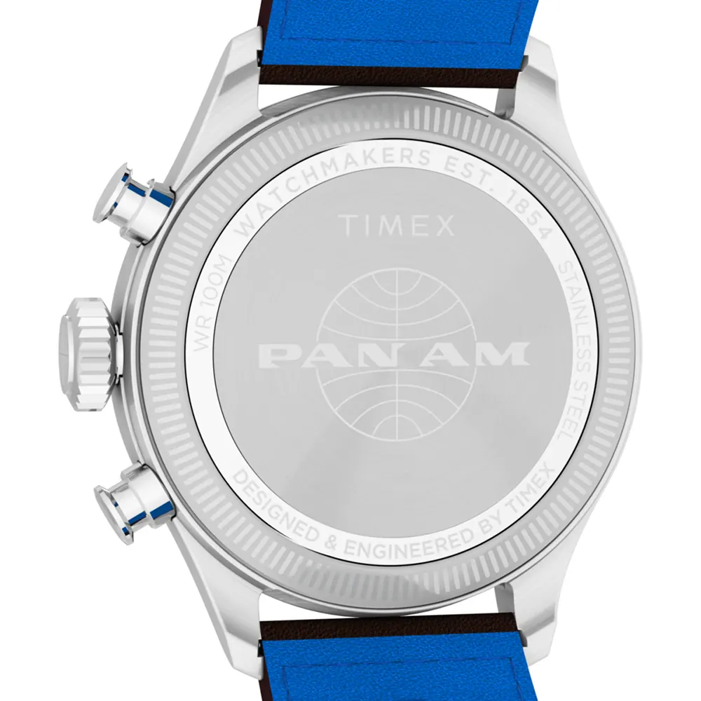 Timex x Pan Am Waterbury Chronograph Silver Dial and Brown Leather Strap Watch TW2Y38700