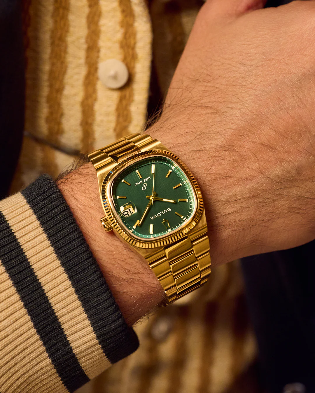 Bulova Super Seville Green Dial Gold Stainless Steel Watch 97B237