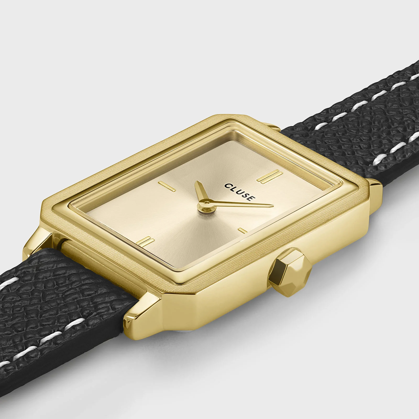 CLUSE Fluette Gold Dial Black Leather Double Wrap Band Watch CW11517
